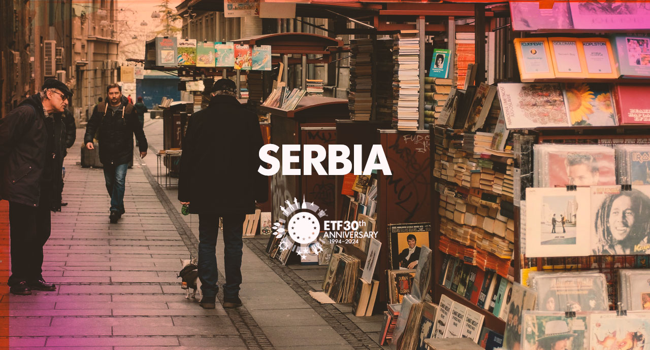 Serbia: people walking in narrow street