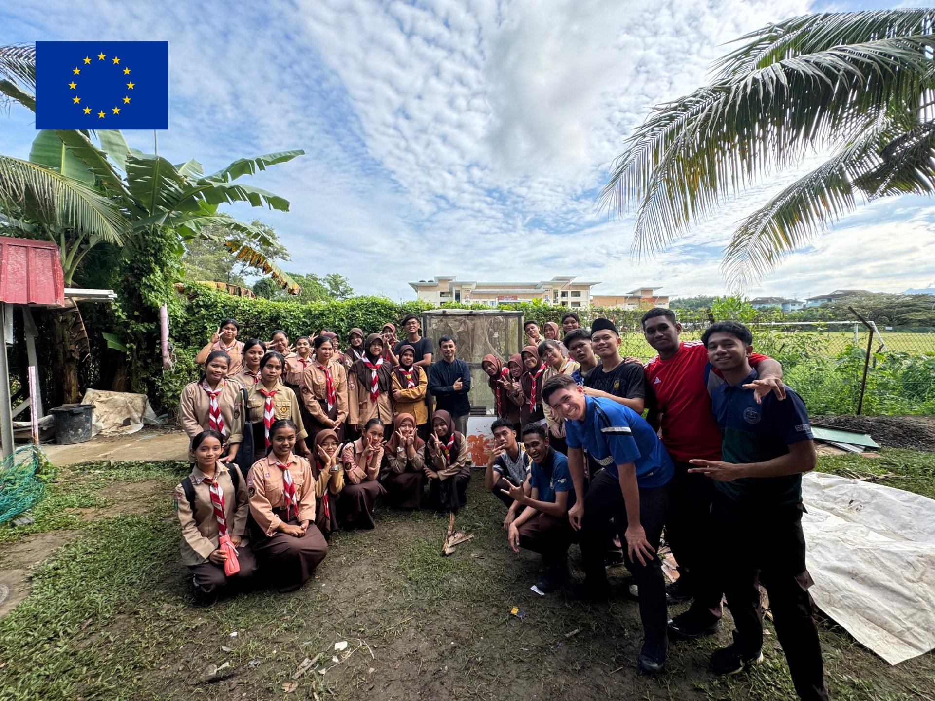 Malaysian students who won the #ForOurPlantet award 2025 in the school gardens where they produce sustainable compost from food waste.