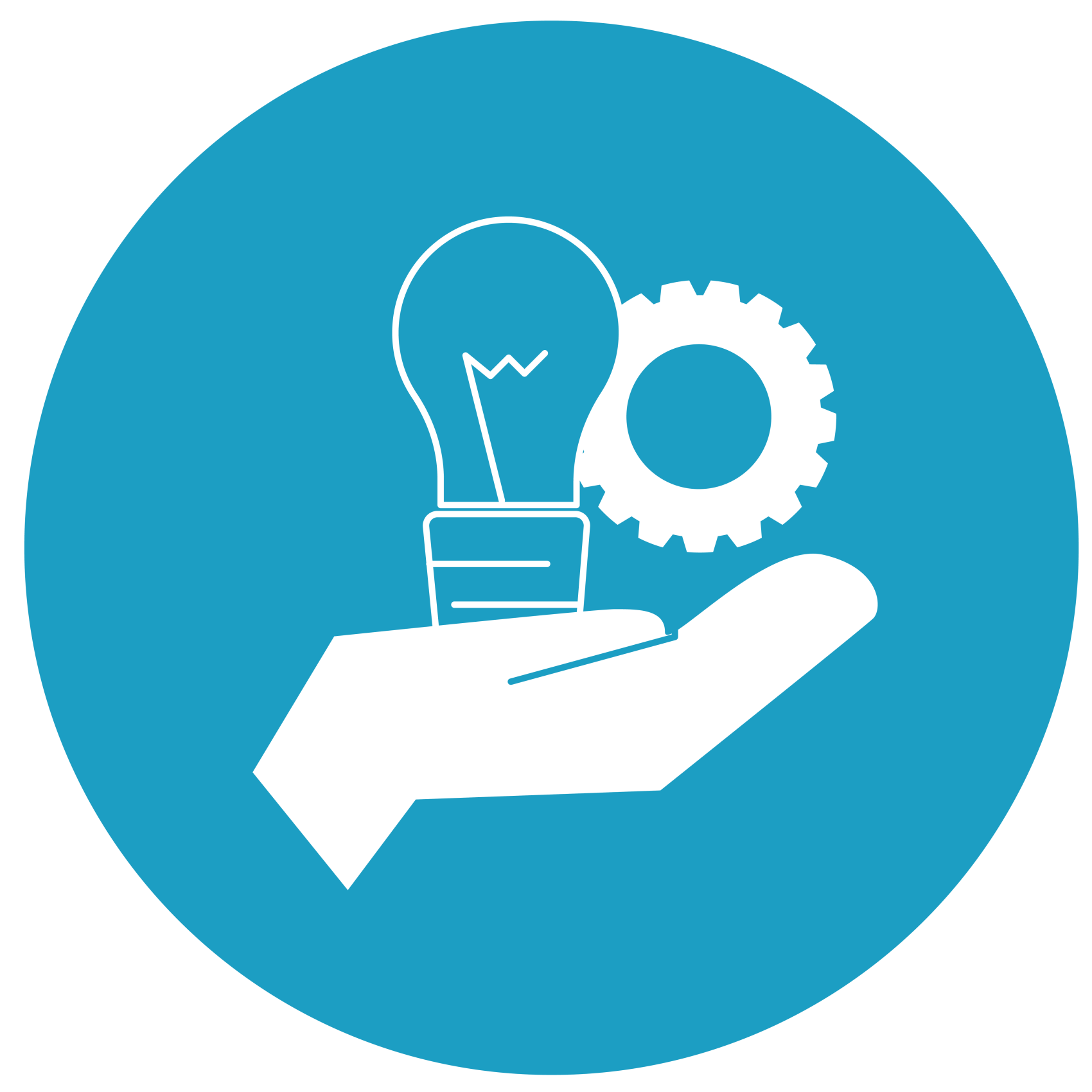 Light bulb and cog in the palm of a hand