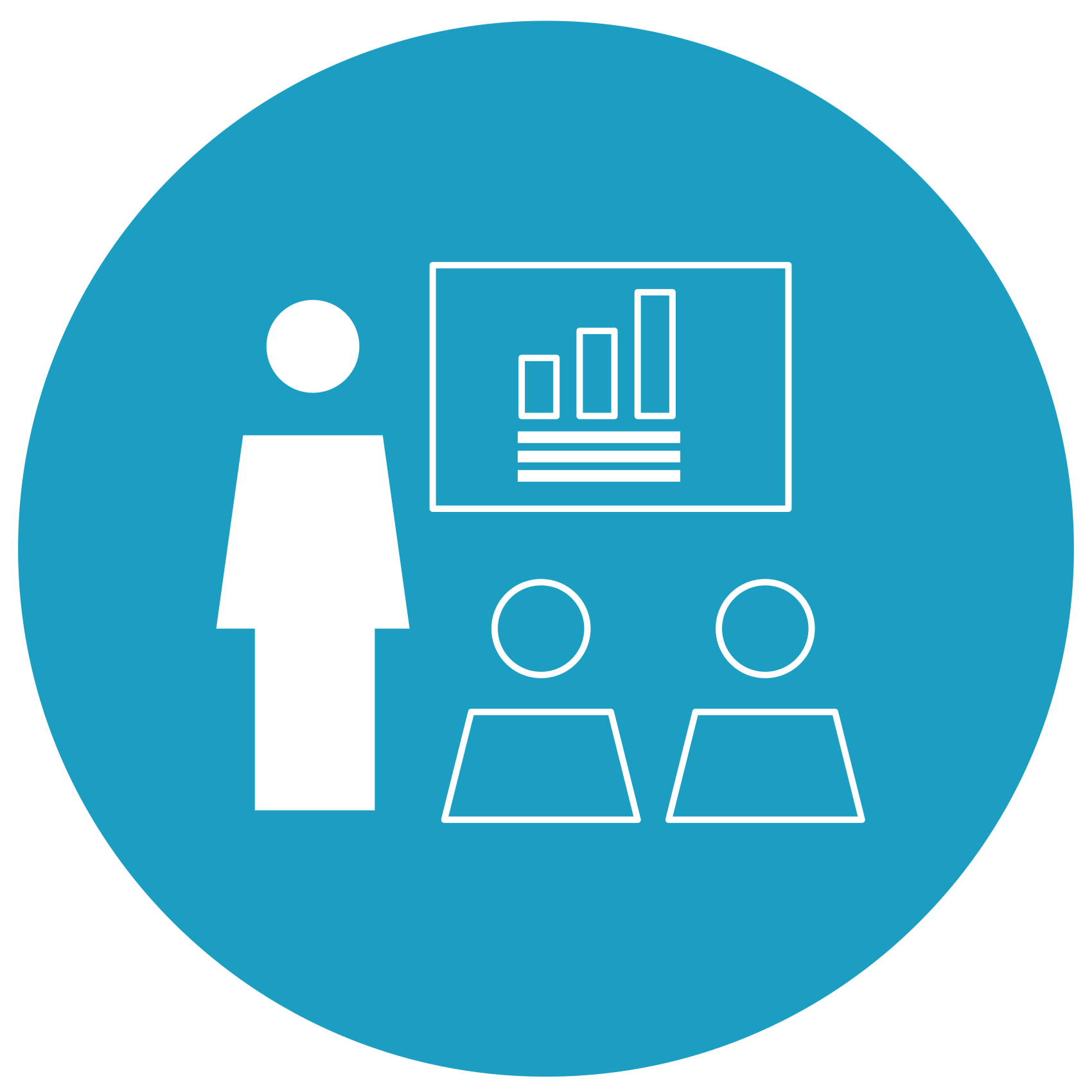 Image of teacher at a board with students