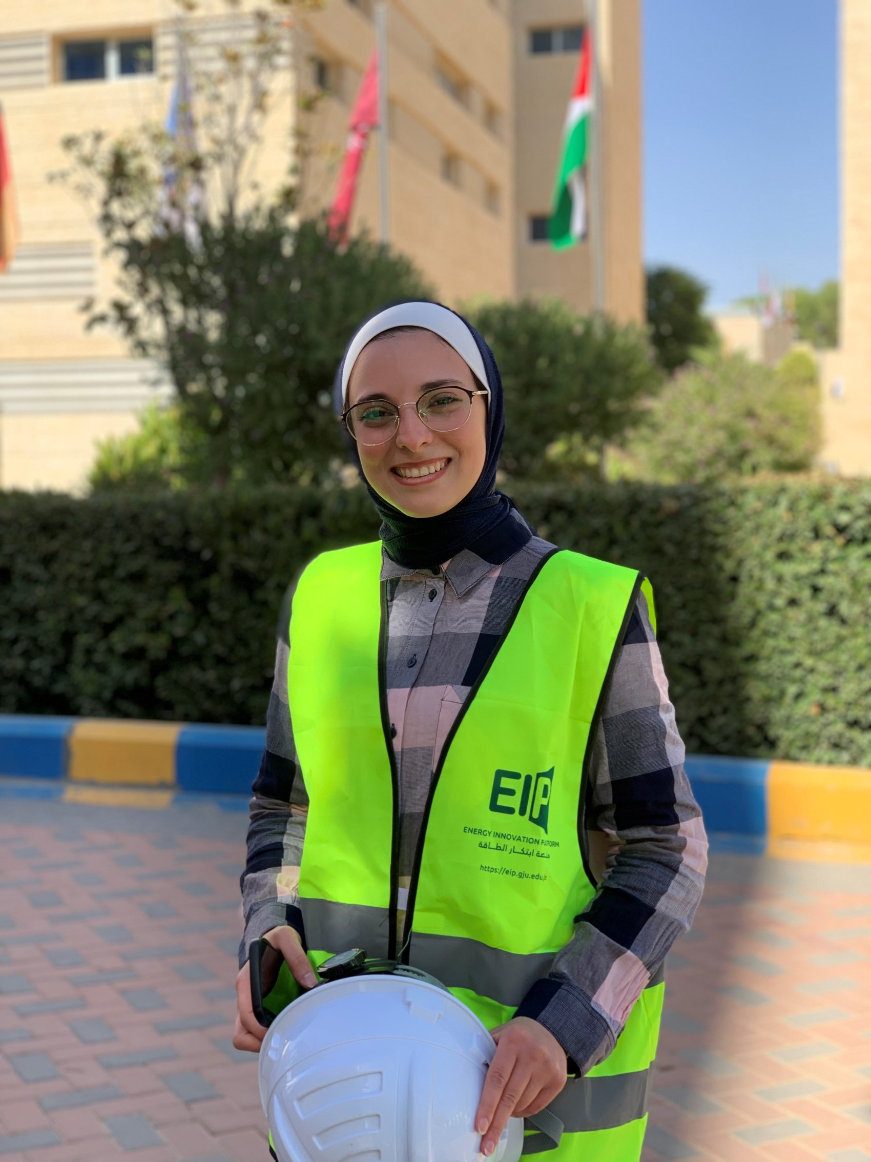A female solar panel engineer
