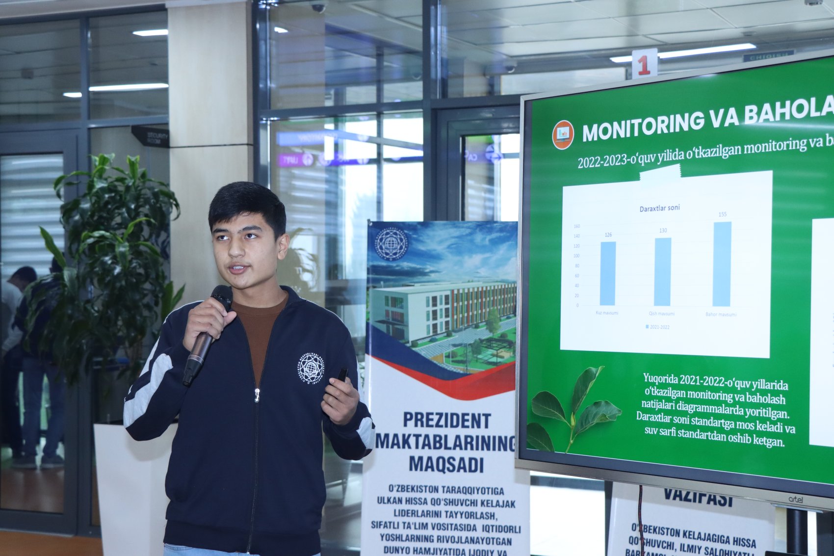 A student presenting analysis from environmental project