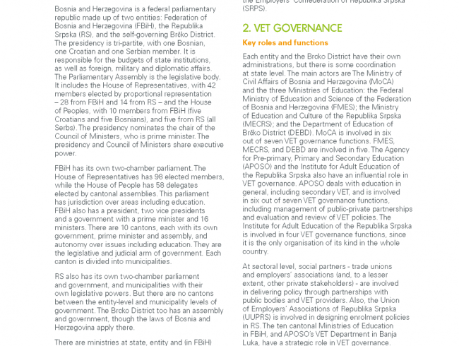 VET governance: Bosnia and Herzegovina