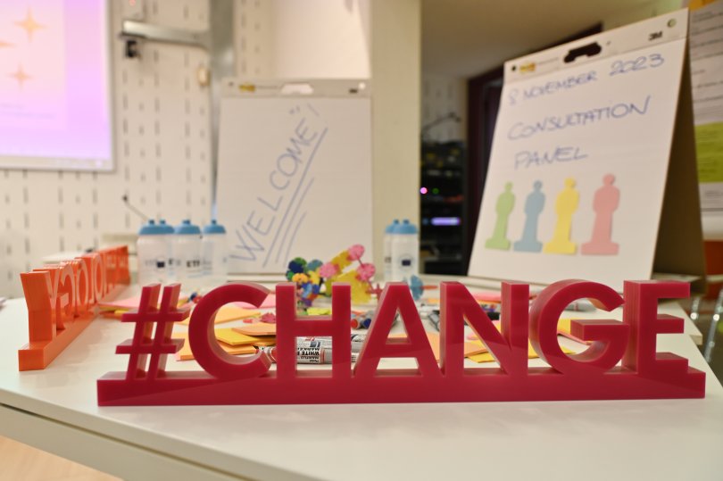 A 3d Change sign on a desk at an ETF ENE meeting
